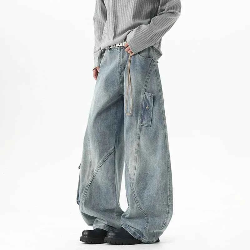 Y2K High Street Wide Leg washing Big Pocket Denim Jeans