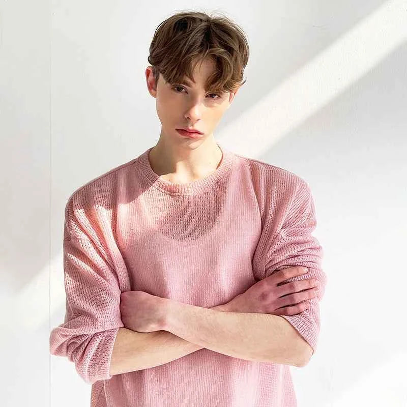 Pink Elegant Handsome Round Neck Knitted T-Shirt