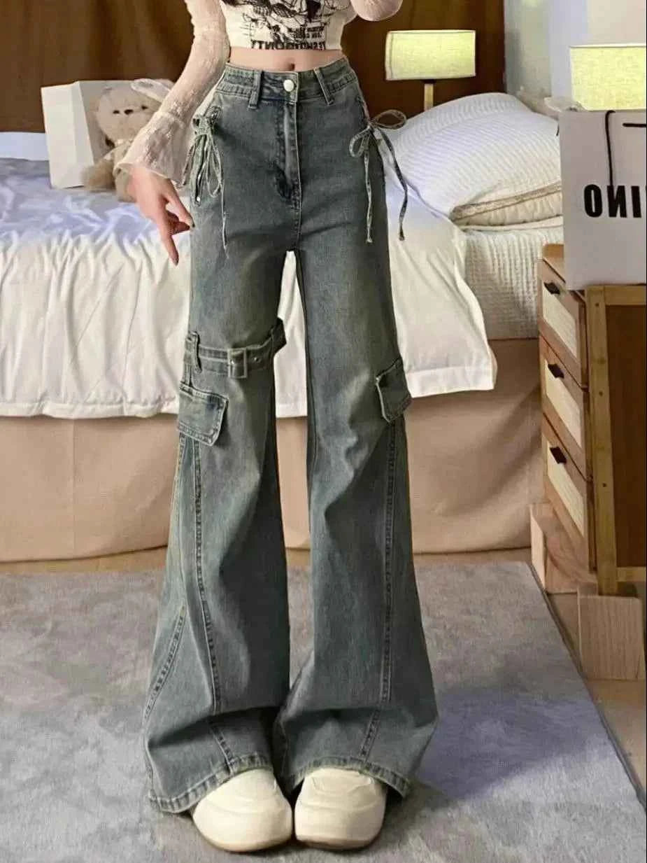 Women Spicy Vintage Splicing Micro Flared Jeans