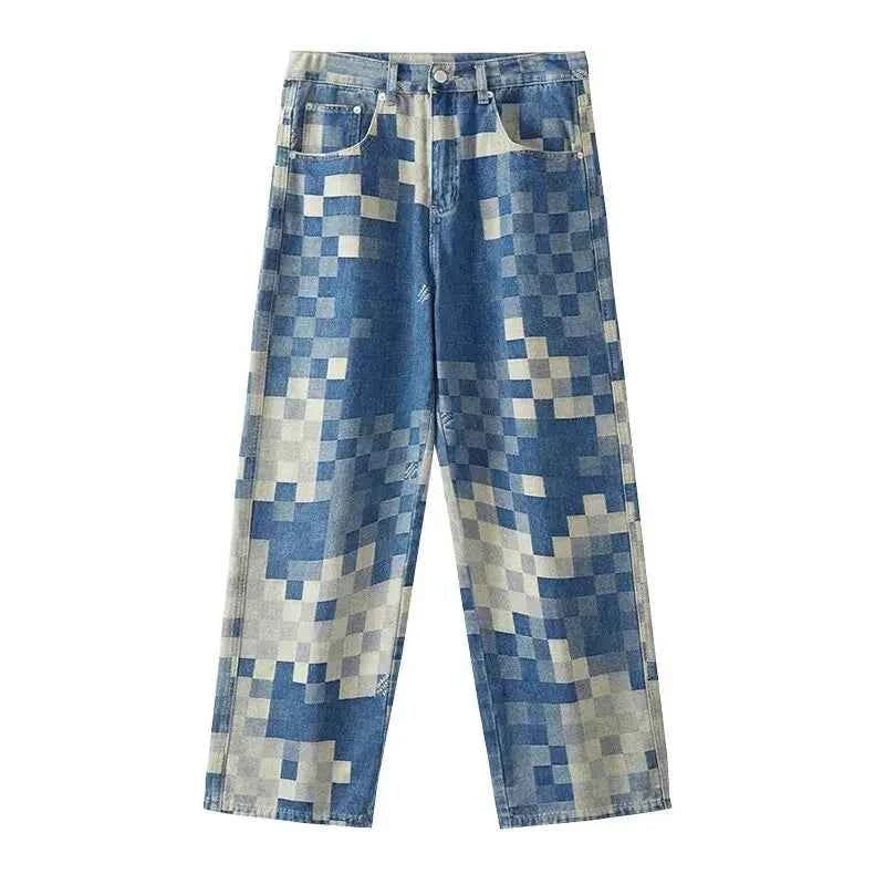 Vibrant Mosaic Checkerboard Printed Jeans