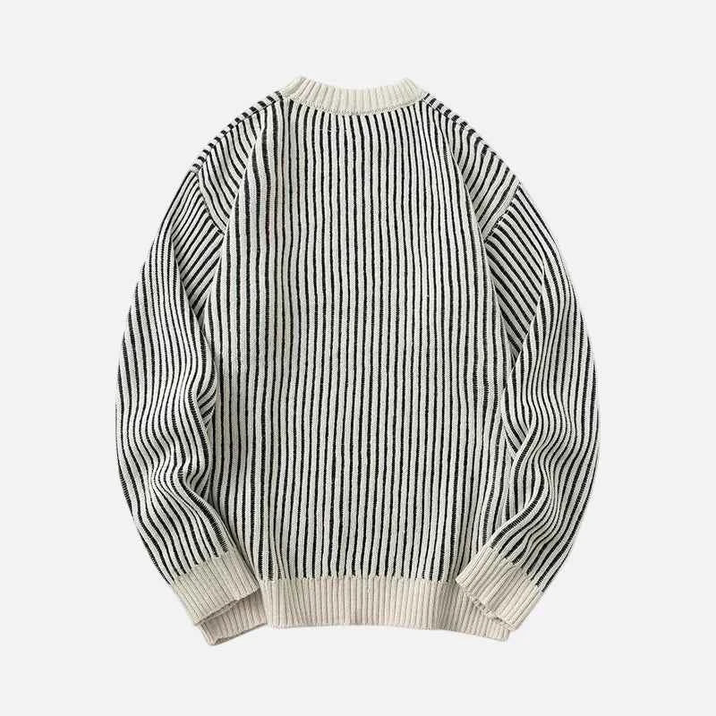 Winter Cozy Knit Vertical Striped Sweater
