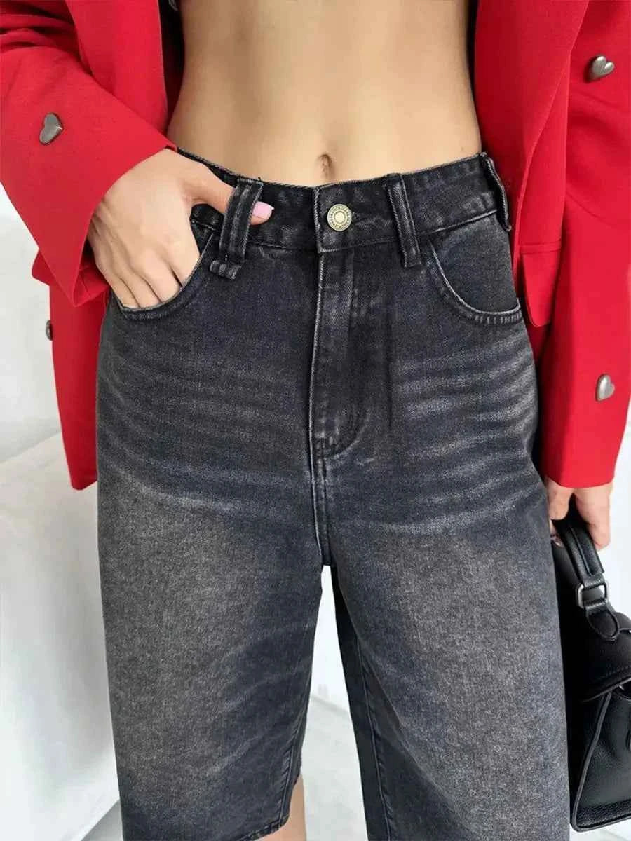 Streetwear Low Waist Wide Leg Denim Jorts
