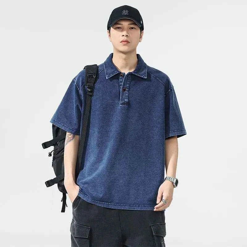 Men Stylish Casual Knitted Denim Polo T-Shirt