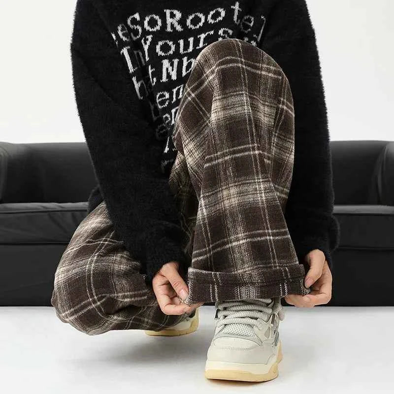 Effortless Checkered Wide Leg Casual Jogger