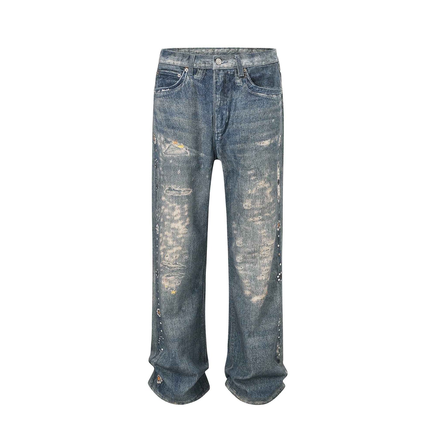 Vintage Digital Printed Distressed Jeans