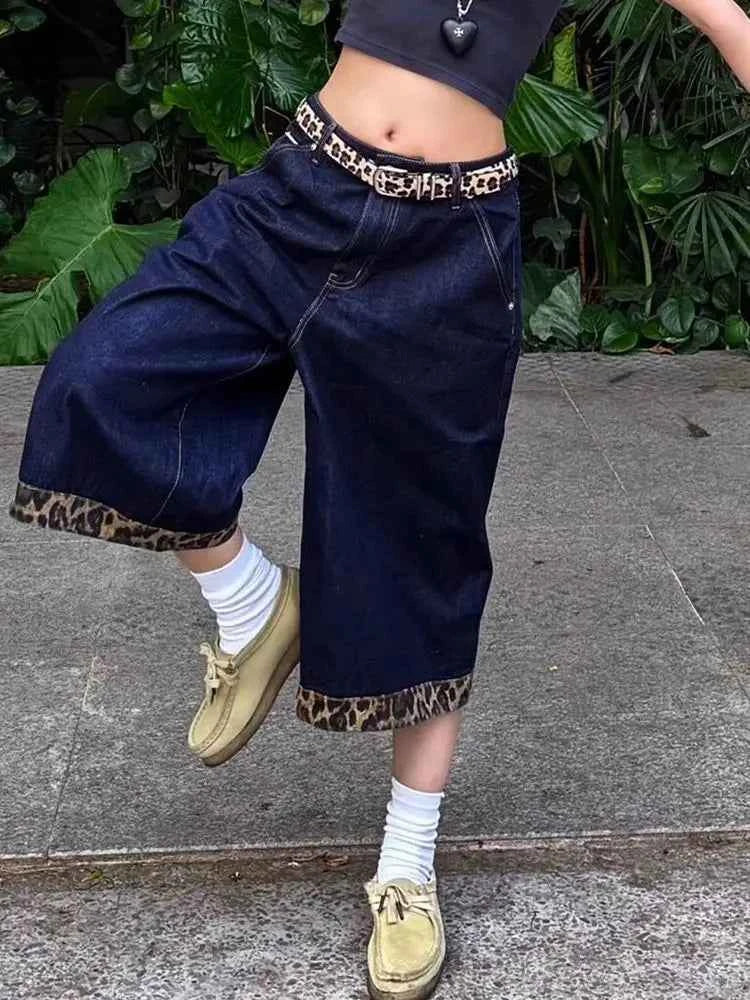 Leopard Print Patchwork Retro Cropped Jorts