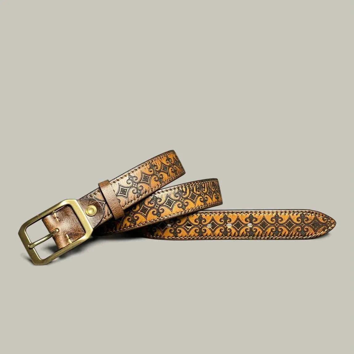 Retro Handmade Brown Leather Engraved Belt