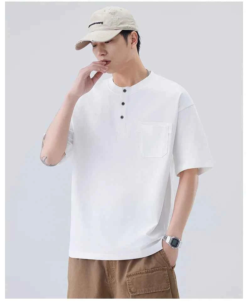 Versatile Heavyweight Henley Neck T-Shirt