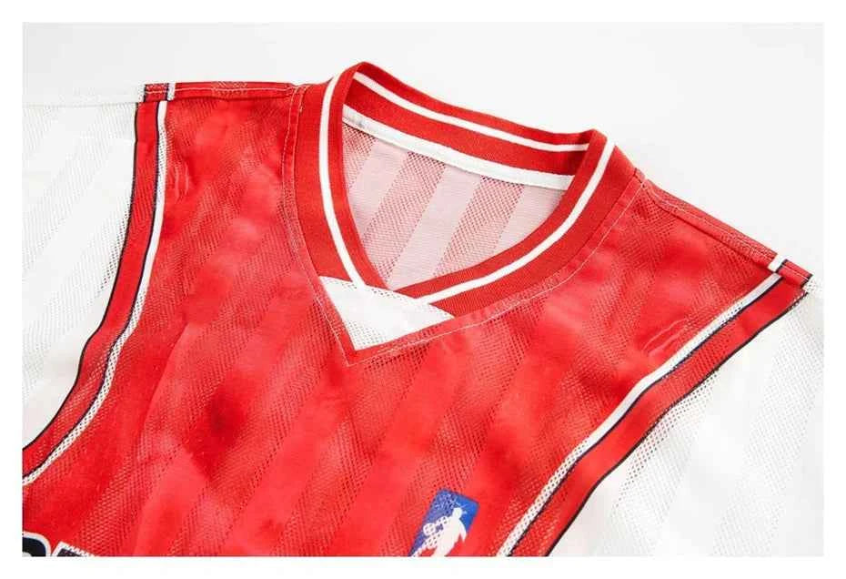 Fake Two Piece Graphic Print V-Neck Basketball T-Shirt