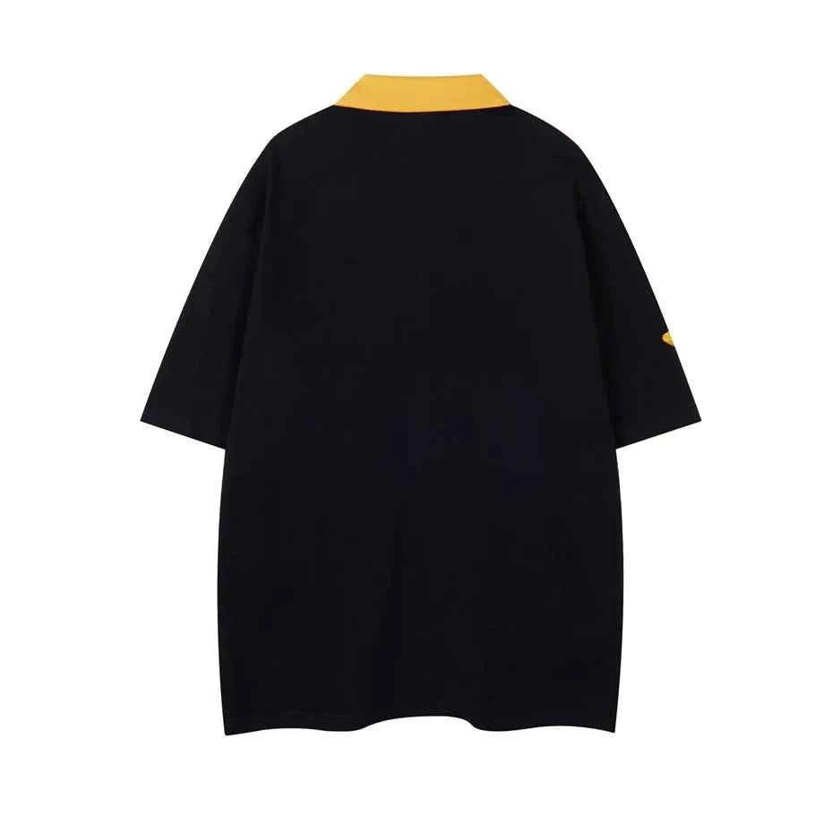 Starry Embroidered Turn Down Collar Hip Hop Casual T-Shirt