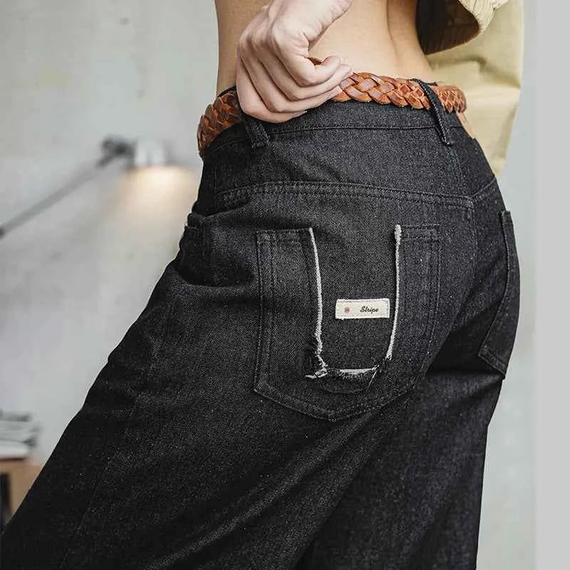 Black Retro Loose Fit Straight Jeans