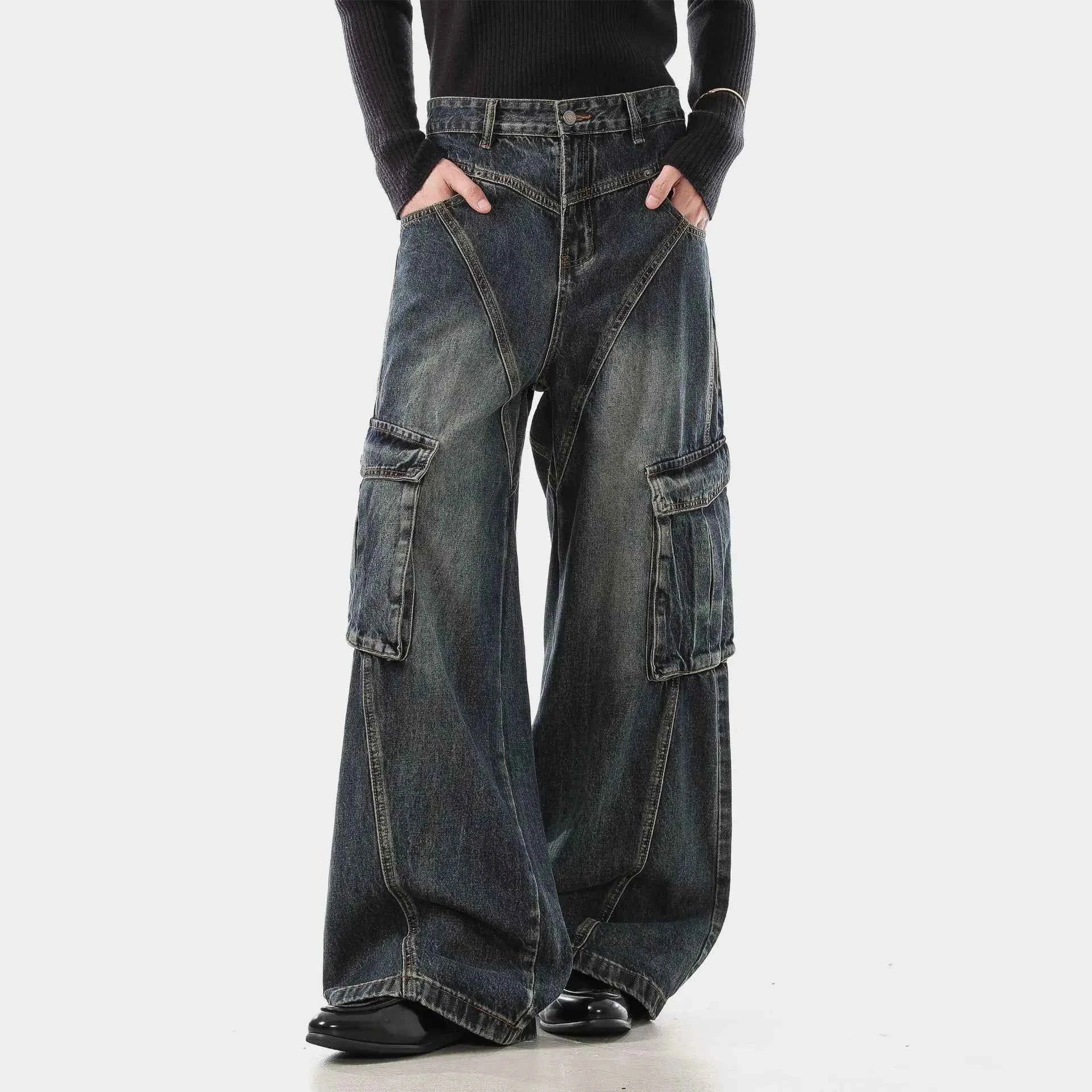 Trendy Deconstructed Wide Leg Cargo Jeans