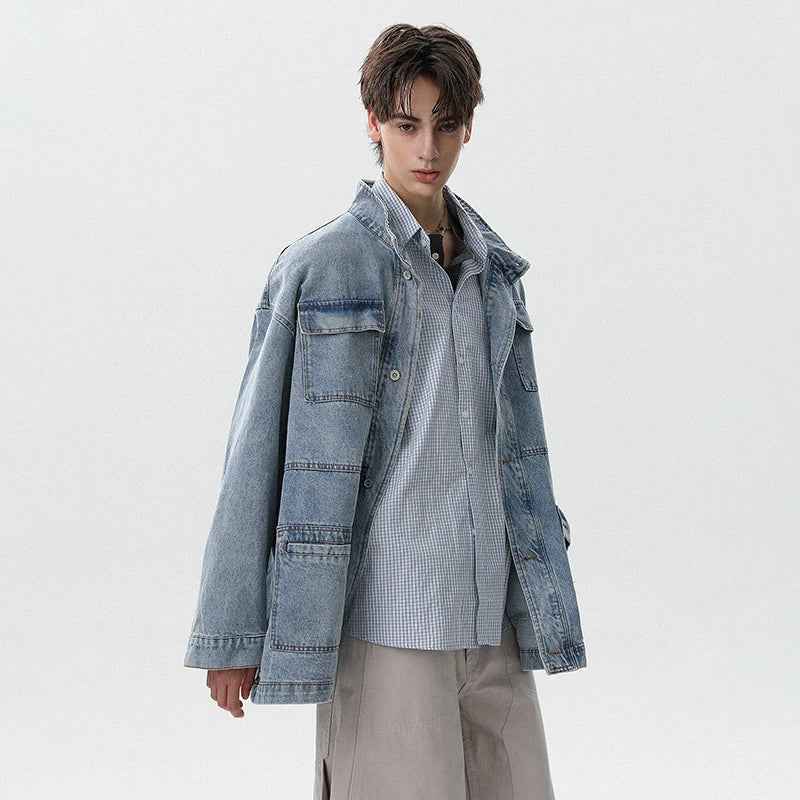 Y2K Flattering Style Loose Cargo Denim Jacket