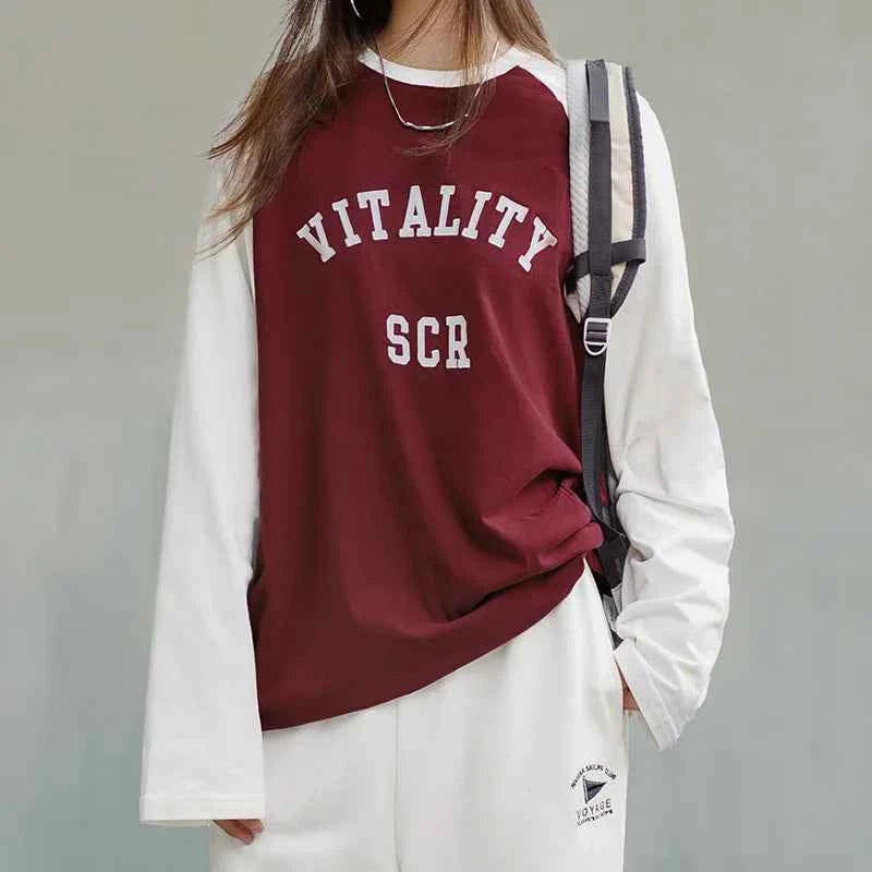 Burgundy Contrast Long Sleeve T-Shirt