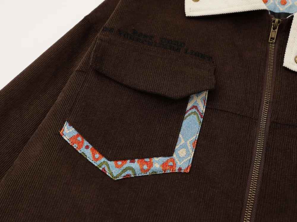 Elevated Y2K Embroidered Corduroy Cargo Jacket