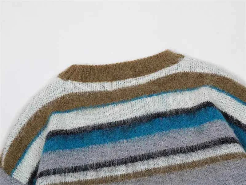 Rainbow Fluffy Oversized Striped Fuzzy Sweater