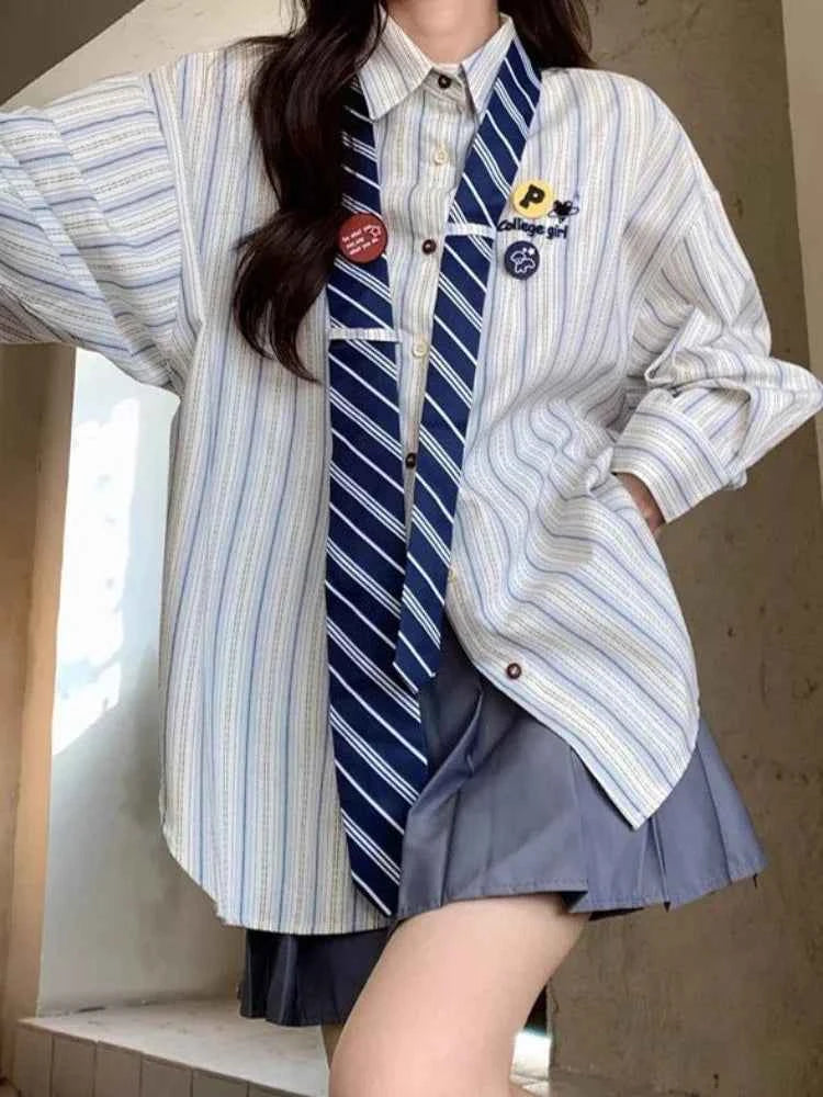 Women Striped Preppy Style Long Sleeve Shirt