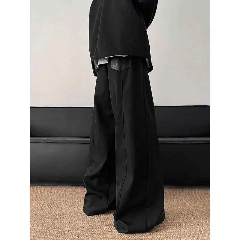Men's Modern Patchwork Wide Leg Leather Pants