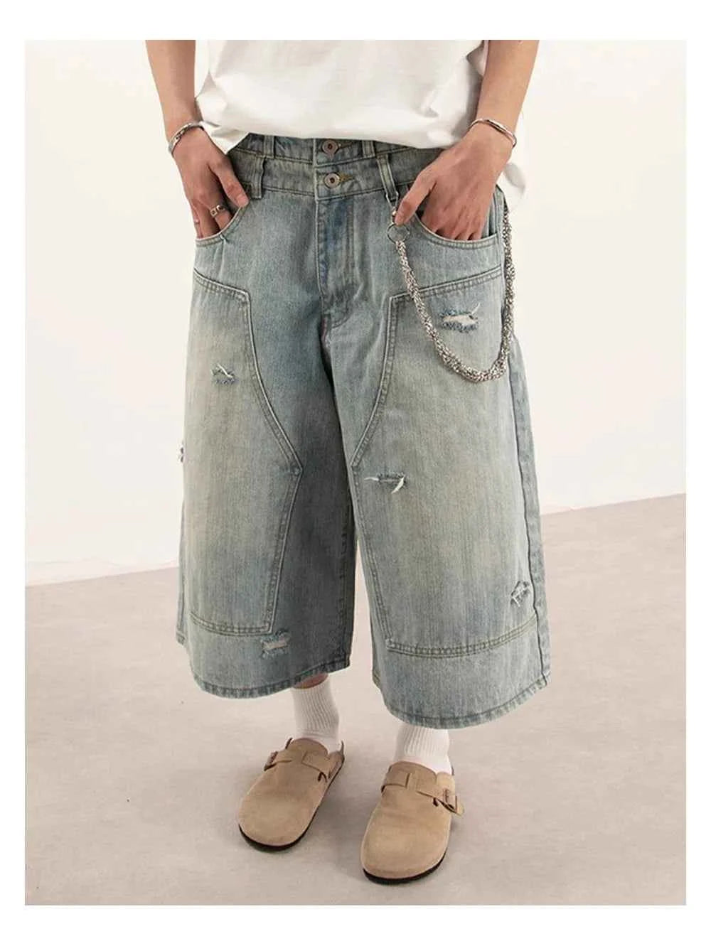 Streetwear Distressed Loose Wide Leg Denim Short