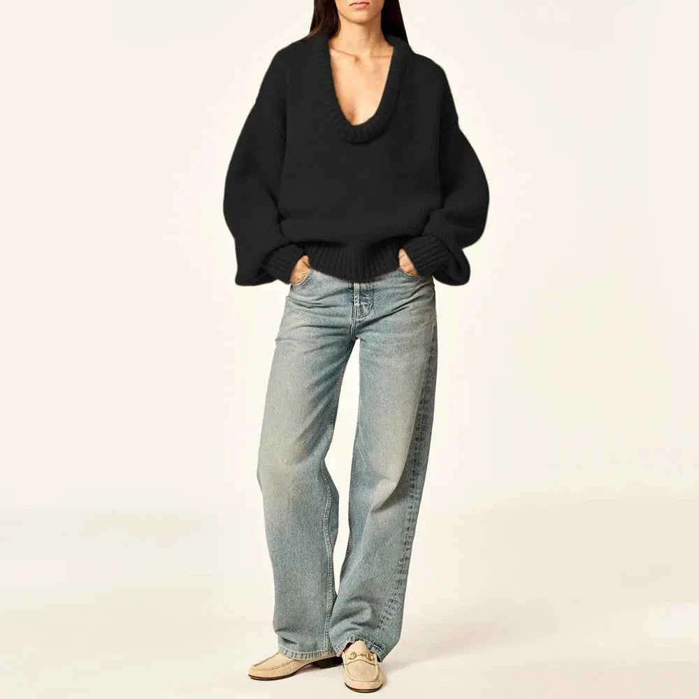 Women Cute Chic Solid Loose O Neck Sweater