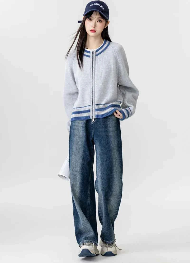 Women Streetwear Comfort Cozy Striped Cardigan