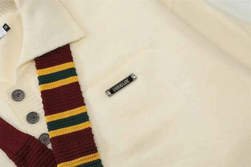 Y2K Preppy Striped Tie Collar Knit Sweater
