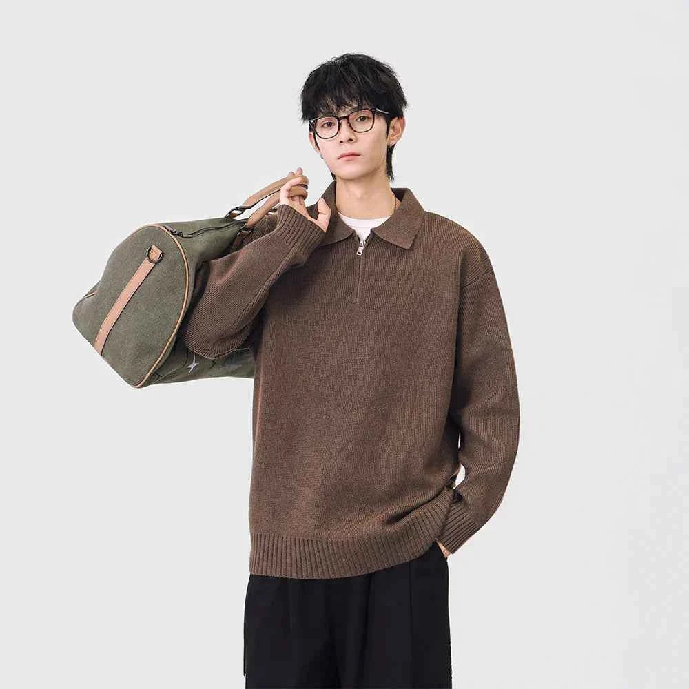 Comfortable Ribbed Knit Half Zipper Sweater