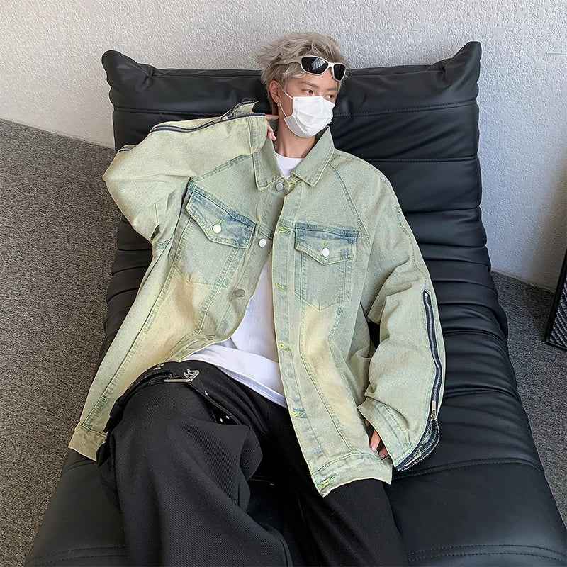 Retro Streetwear Washed Distressed Denim Jacket