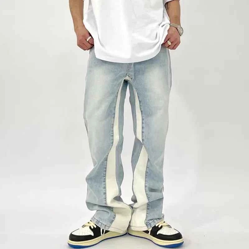 Retro Washed Patchwork Baggy Flare Jeans