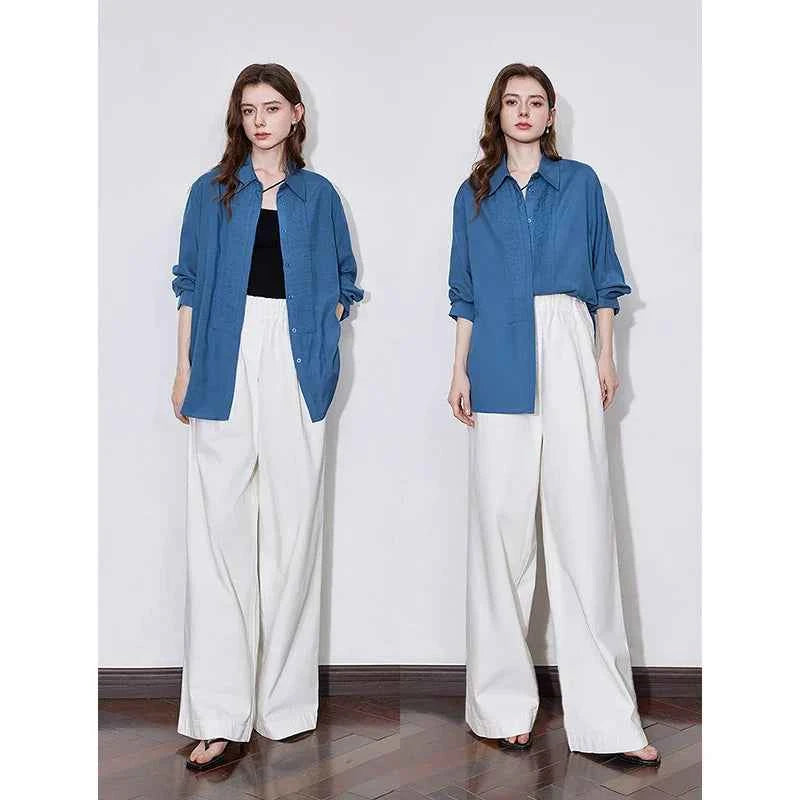 French Style Navy Blue Blouse Shirt