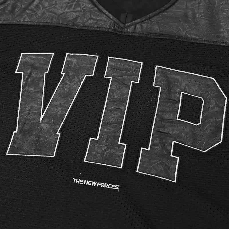 Mesh Embroidered Patchwork Jersey Polyester T-Shirt