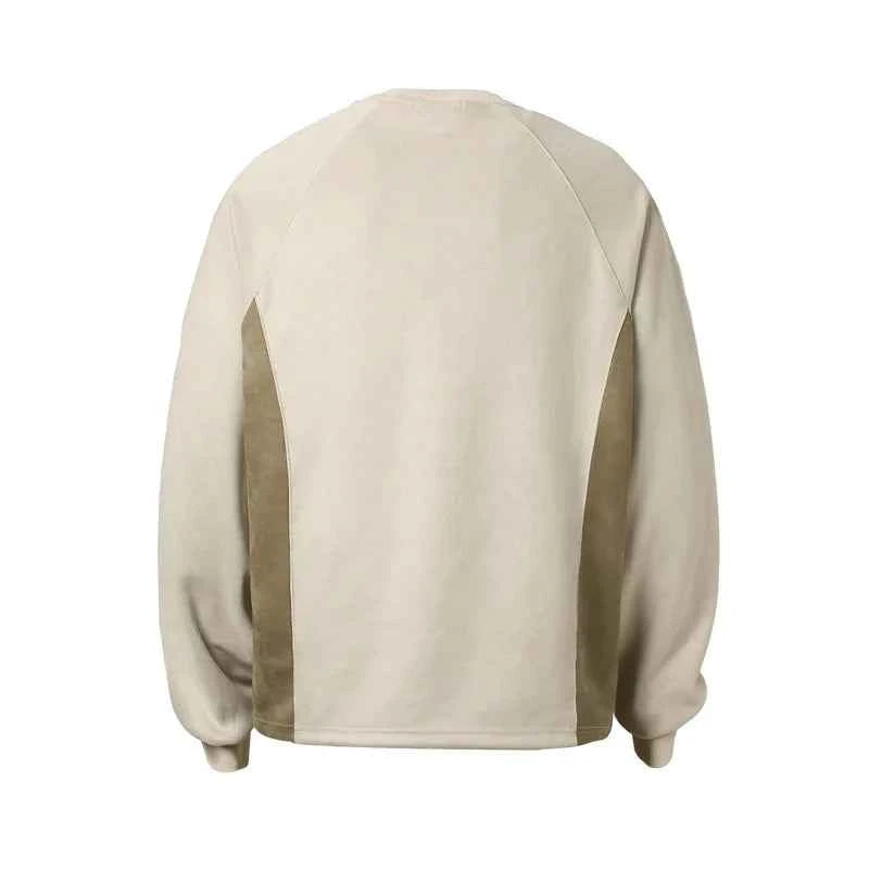 Flattering Retro Letter Patchwork Suede Sweatshirt