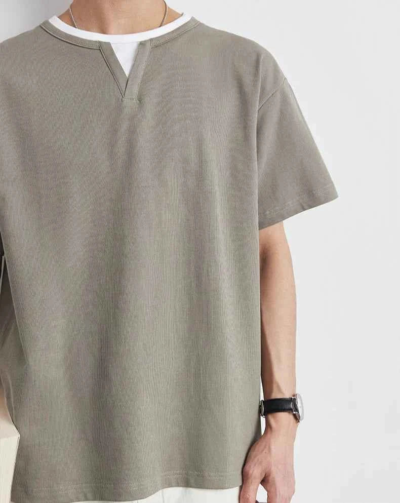 Korean Style Solid Color Loose Fit V-Neck T-Shirt