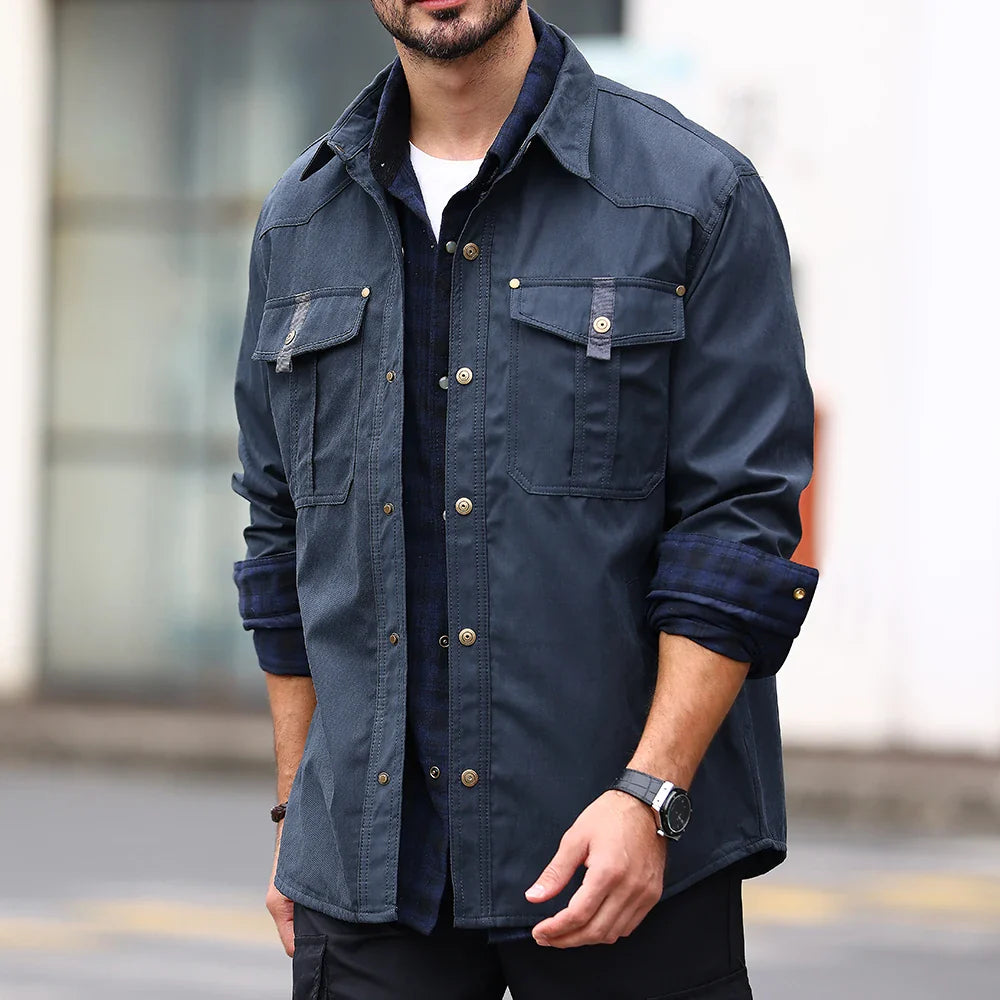 Flannel Lined Plaid Button-Up Jacket