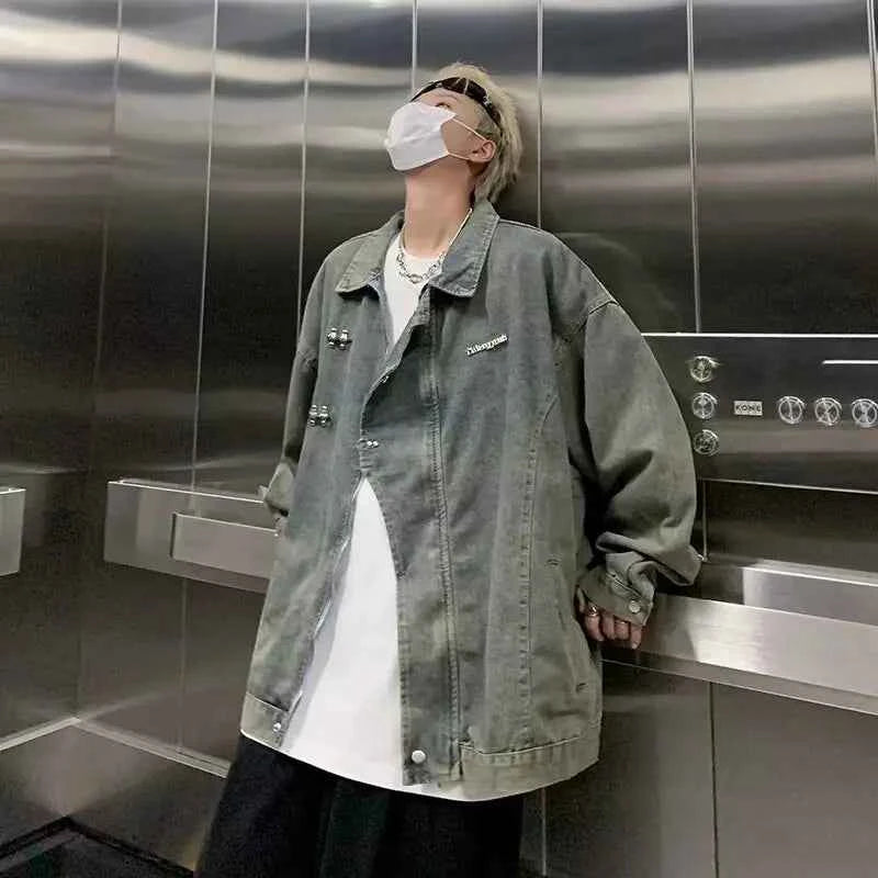 Streetwear Vintage Distressed Zippers Denim Jacket