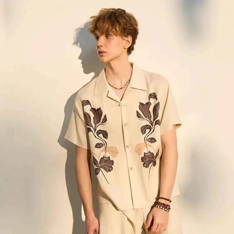 Stylish Loose Fitting Printed Short Sleeve Shirt