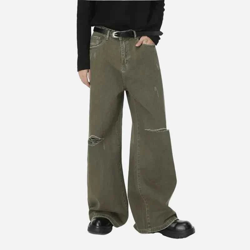 Vintage Green Distressed Loose Fit Jeans