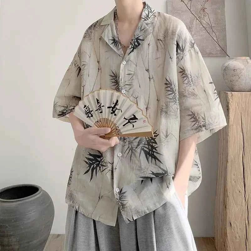 Japanes Style Vintage National Trend Loose Ice Silk Shirt