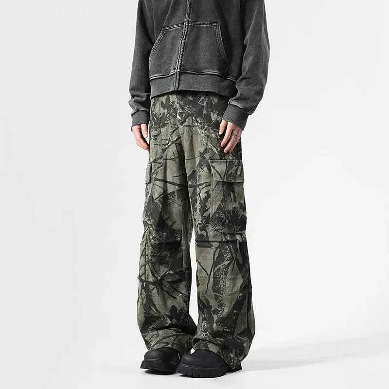 Y2K Leaf Pattern Camouflage Cargo Pants