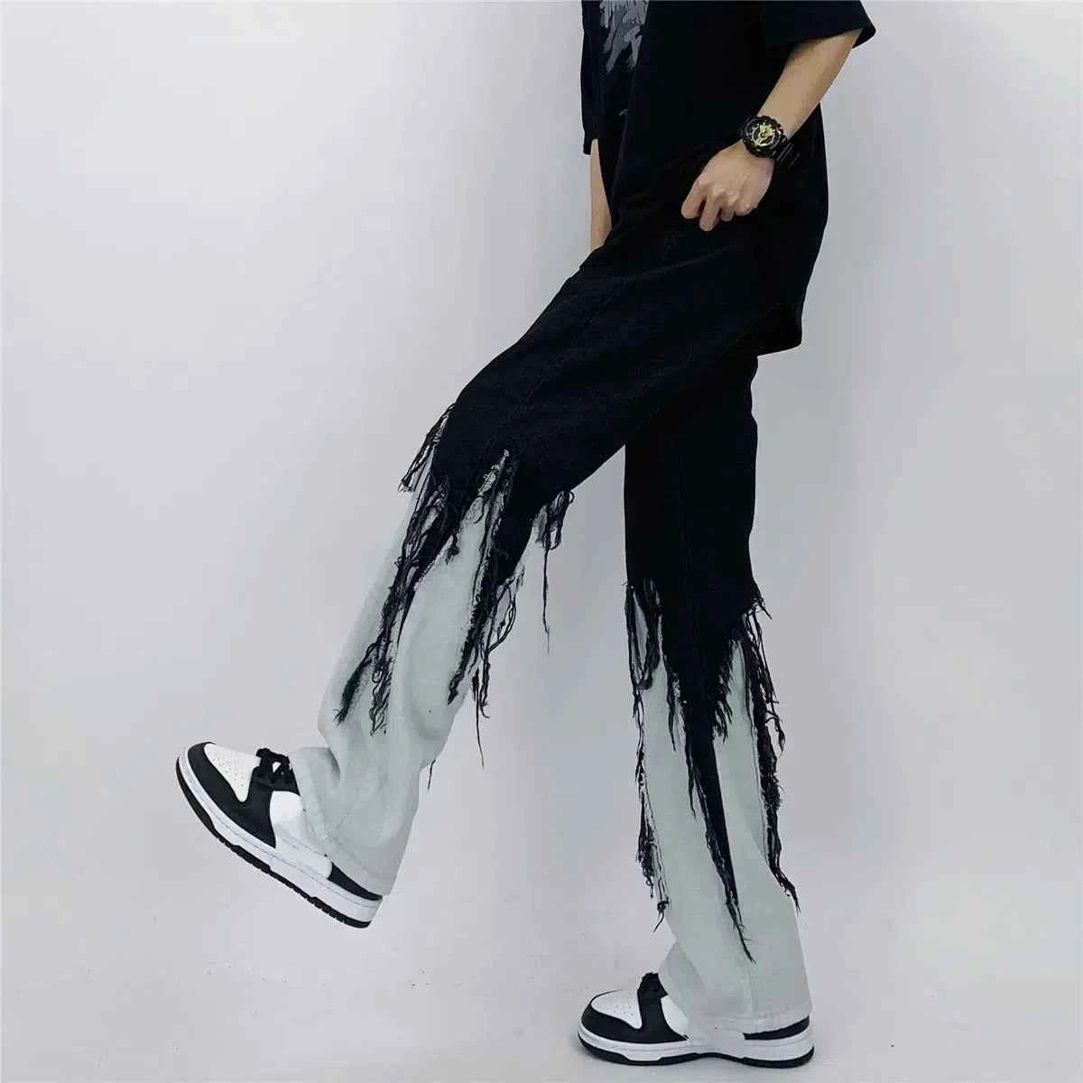 Flattering Contrast Color Tassel Loose Jeans