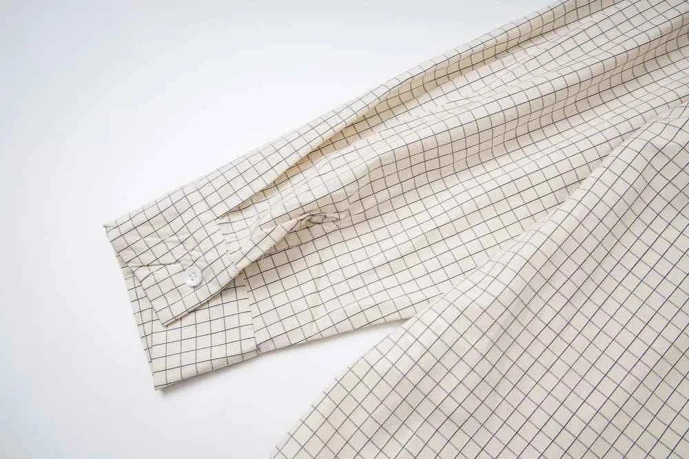 Retro Plaid Embroidered With Tie Long Sleeve Shirt
