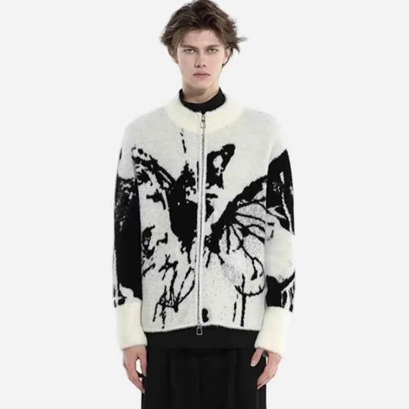 Butterfly Pattern Cool Ripped Knitted Cardigan