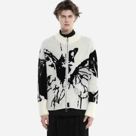 Butterfly Pattern Cool Ripped Knitted Cardigan