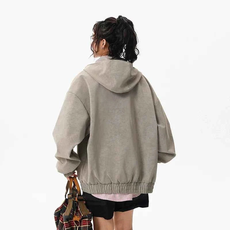 Windproof Suede Zipper Hooded Leather Jacket