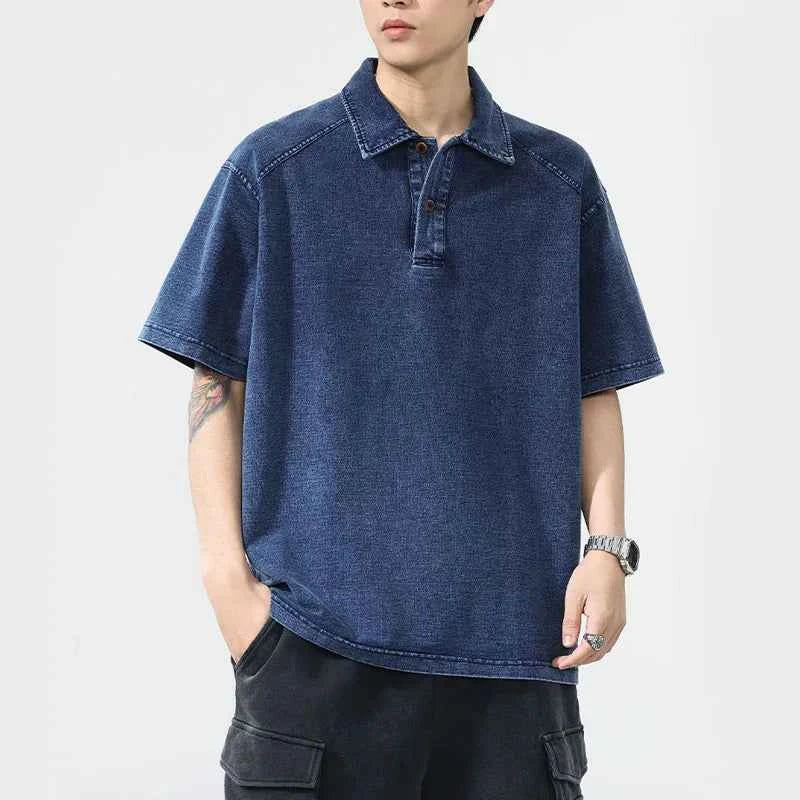 Men Stylish Casual Knitted Denim Polo T-Shirt