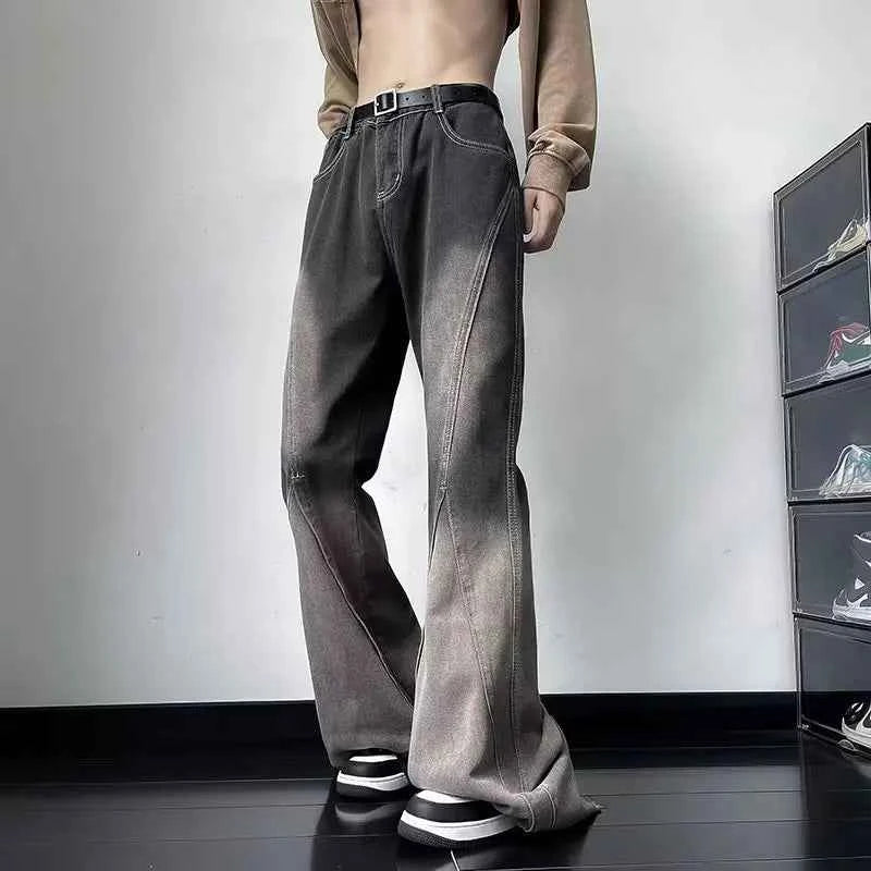 Streetwear Vintage Gray Wide Leg Flare Jeans