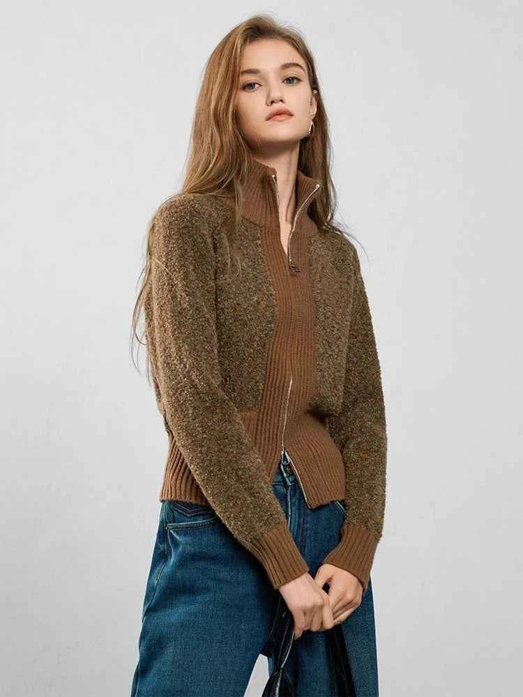 Plush Vintage Wool Knit Zip Cardigan
