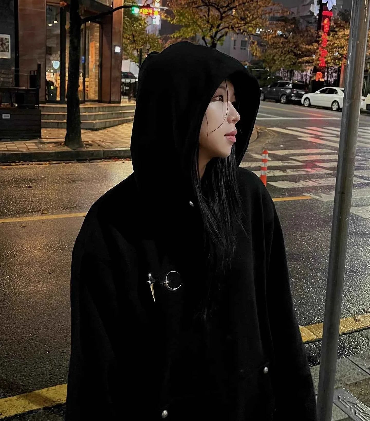 Metal Logo Star Moon Printed Hoodie