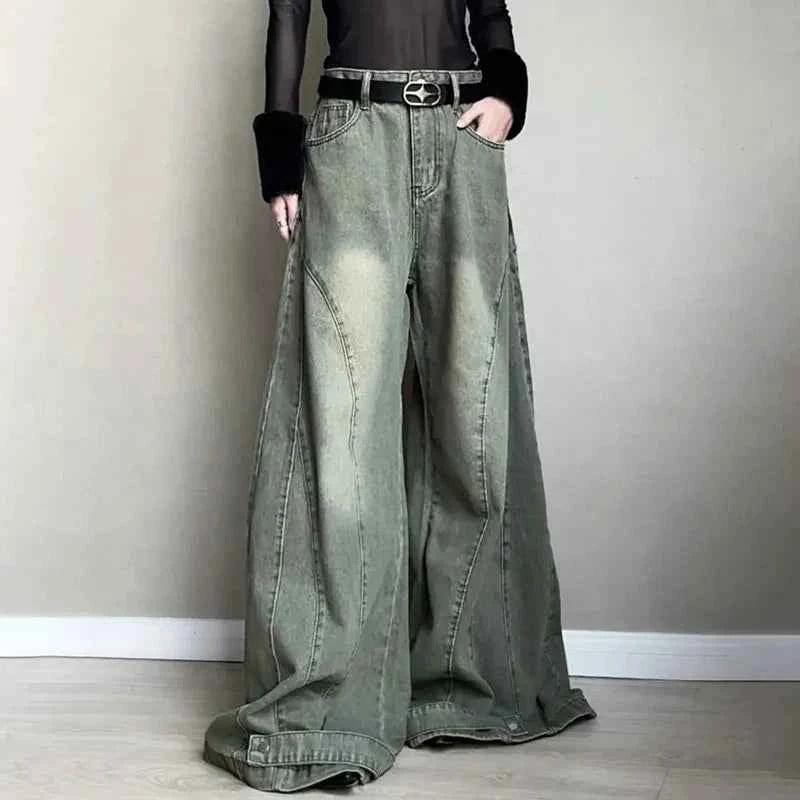 Women Cool Vintage High Waist Wide Leg Jeans