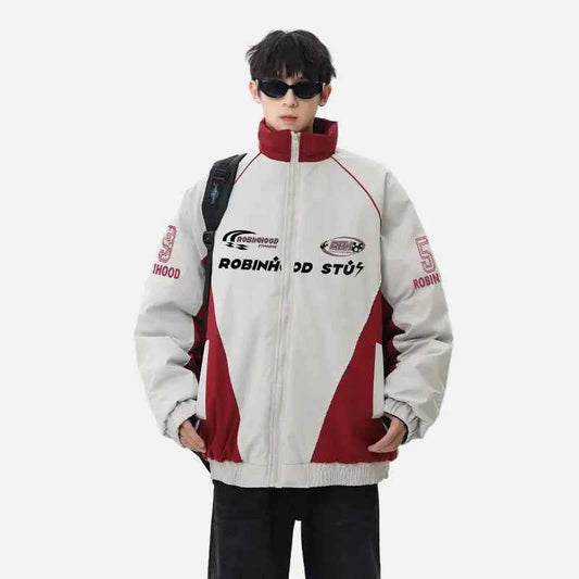 Retro Contrast Color Print Casual Windbreaker Jacket